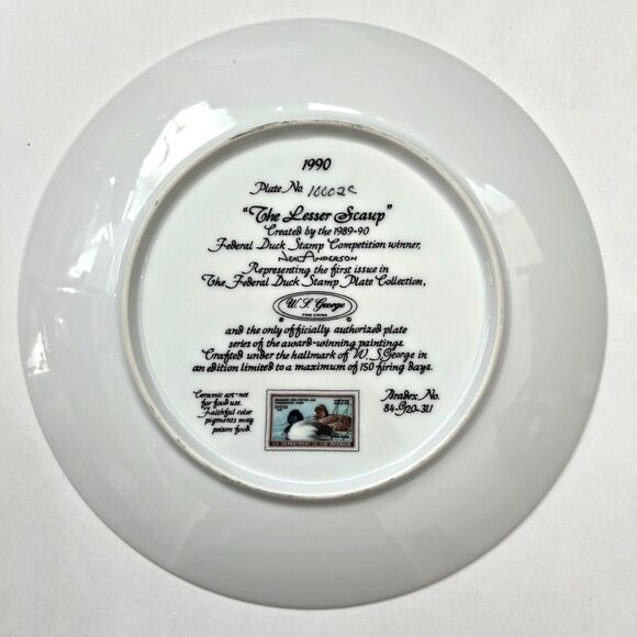 Porcelain Neil Anderson Collector Plate Federal Duck Stamp Lesser Scaup 90s Vtg - Picture 4 of 4